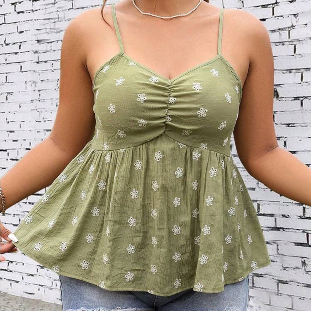 Green Eyelet Tank Top